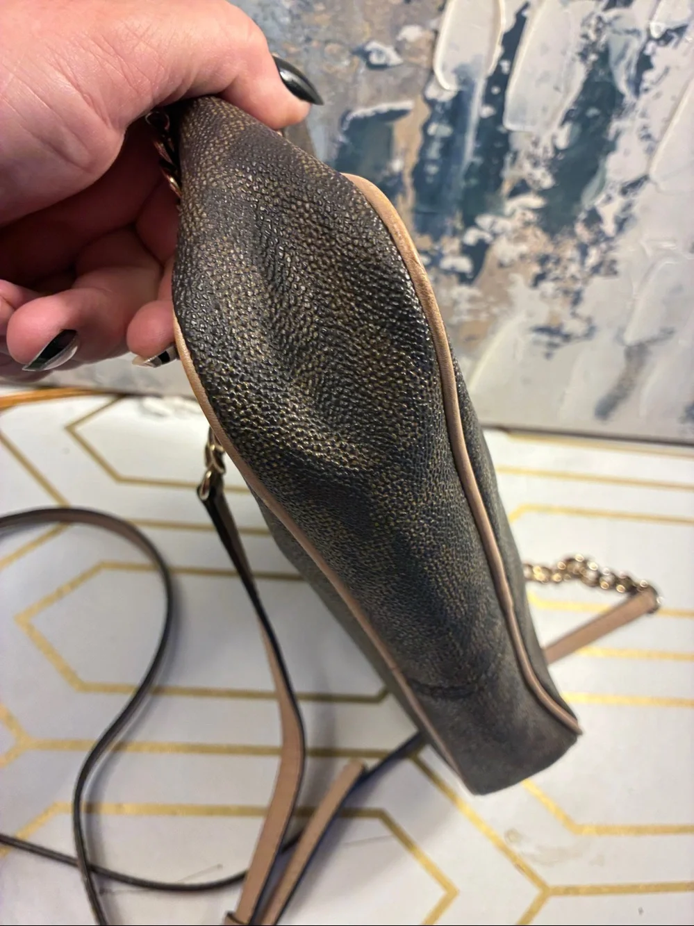 Genuine Michael Kors Brown and Beige MK Signature Crossbody Bag